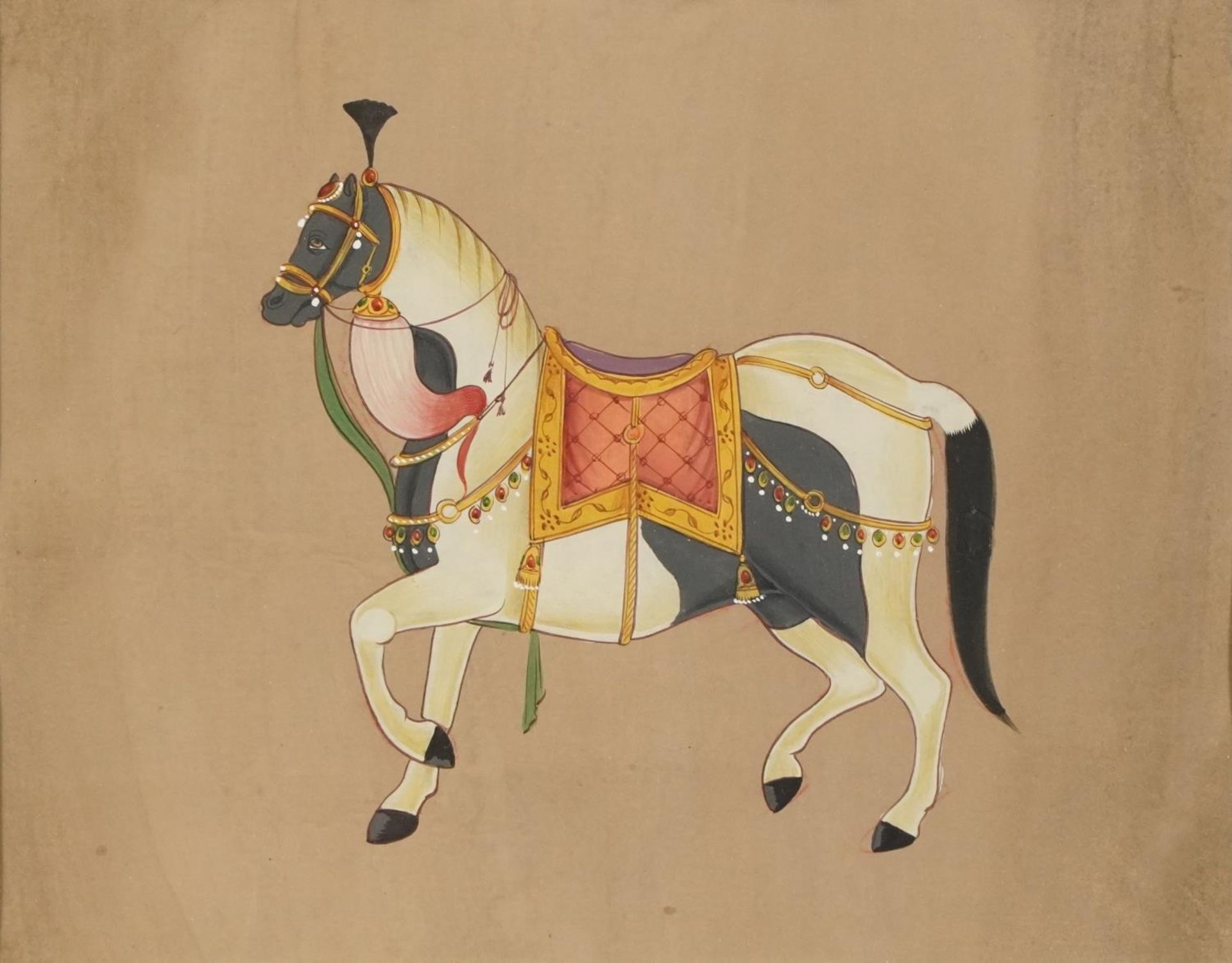 Mughal horses, set of four Indian watercolour and gouaches, indistinct embossed watermarks, each - Bild 11 aus 13