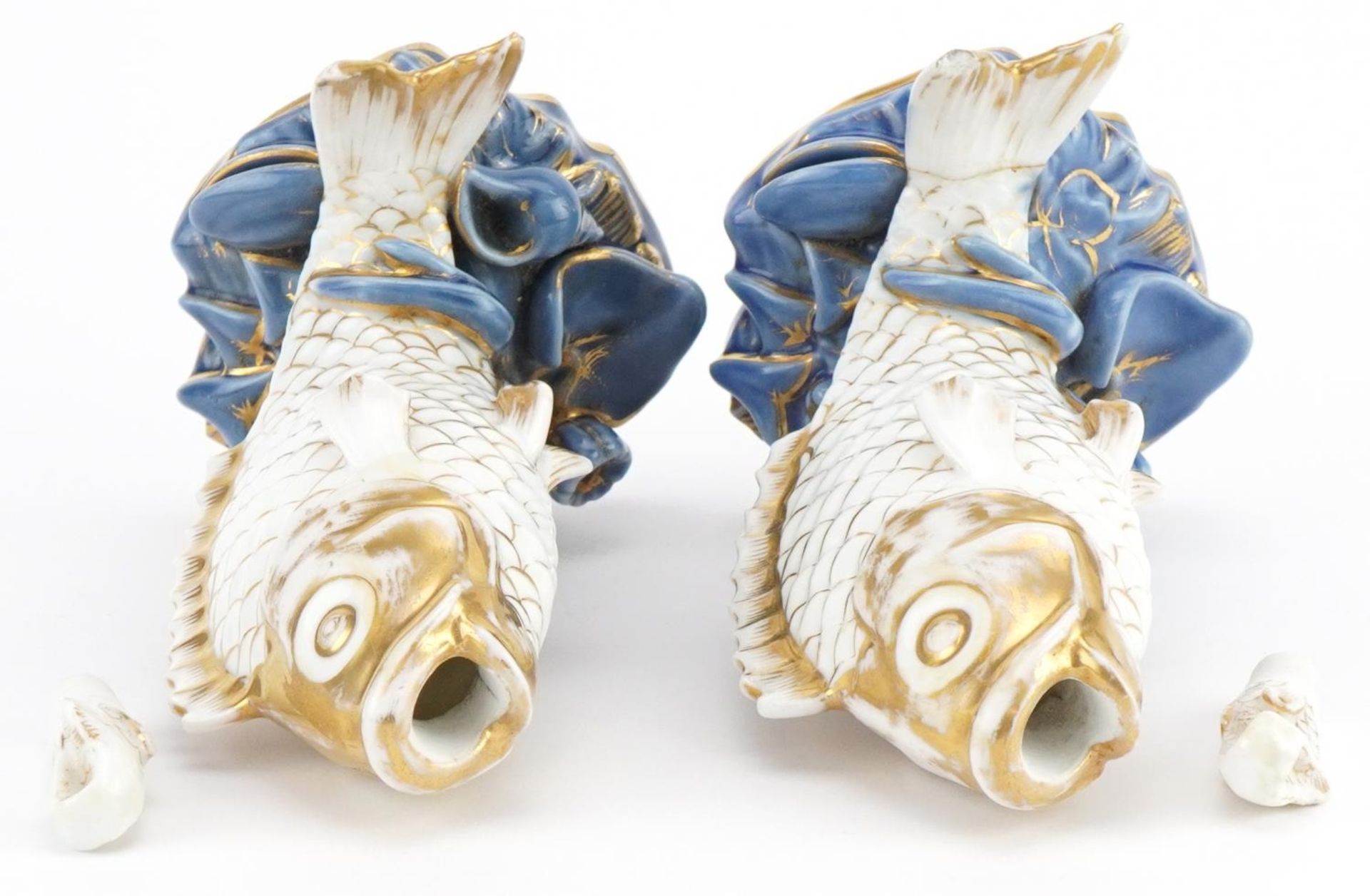 Pair of 19th century continental porcelain scent bottles with stoppers in the form of fish, each - Image 3 of 4