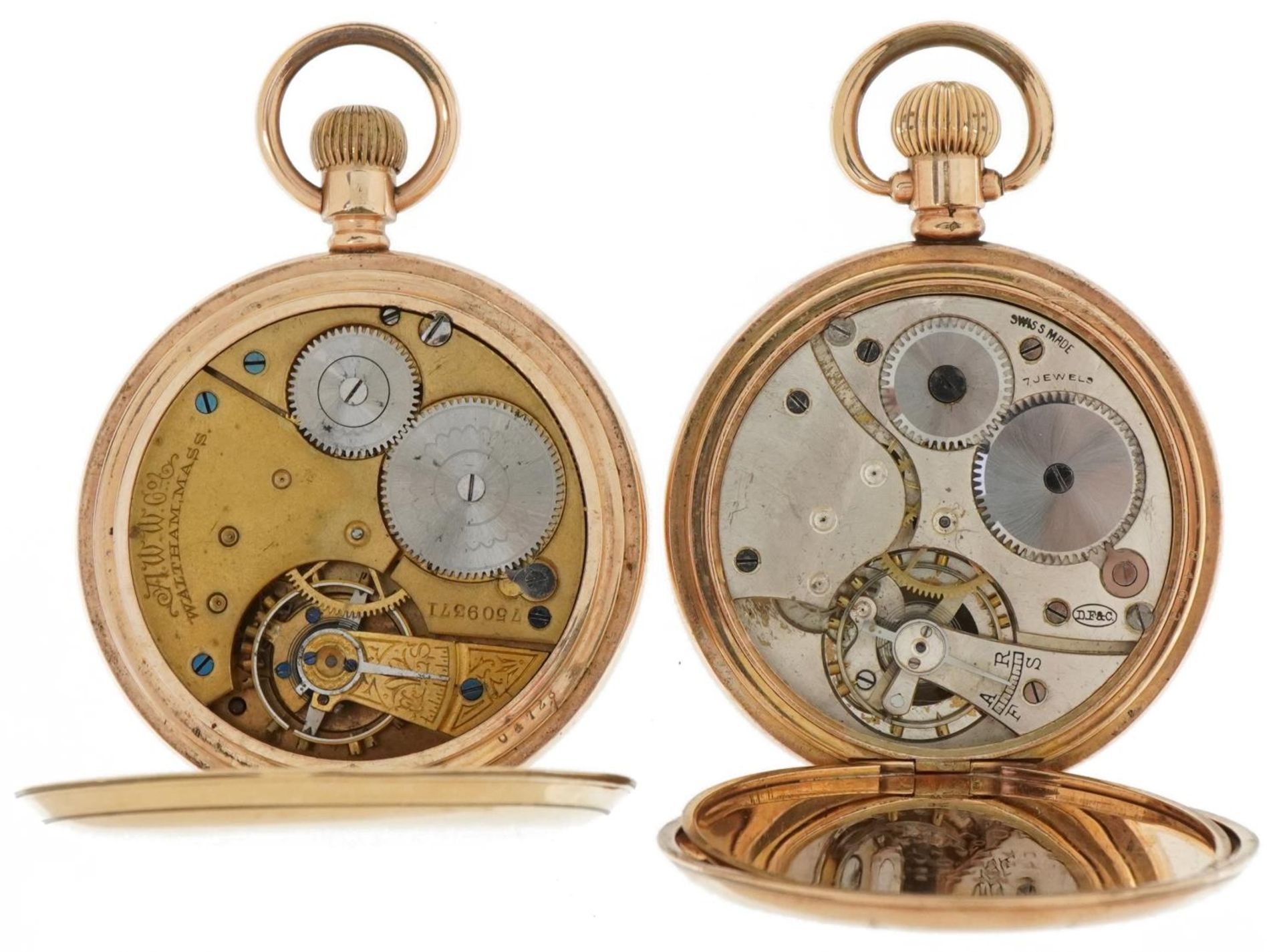 Two gentlemen's gold plated pocket watches comprising Waltham Mass full hunter and a half hunter - Bild 5 aus 7