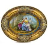 Attributed to Sevres, 19th century French oval porcelain plaque hand painted with a courting