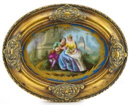 Attributed to Sevres, 19th century French oval porcelain plaque hand painted with a courting