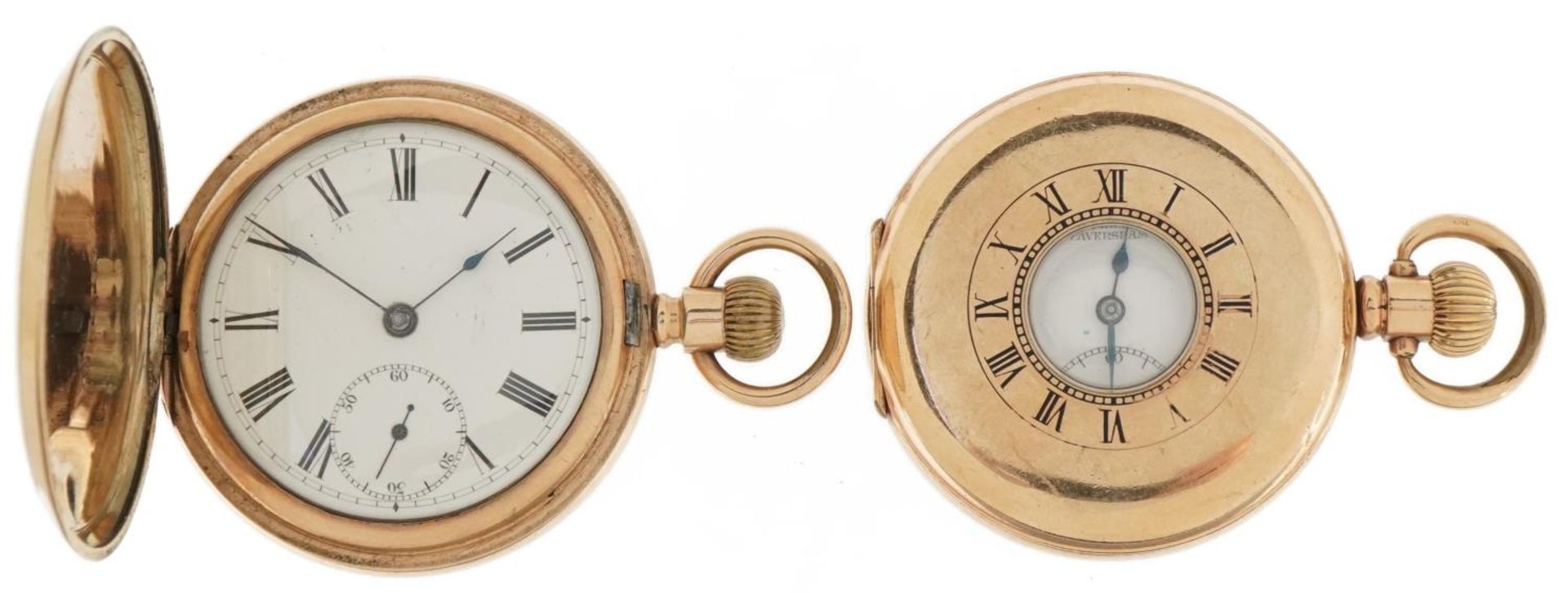 Two gentlemen's gold plated pocket watches comprising Waltham Mass full hunter and a half hunter