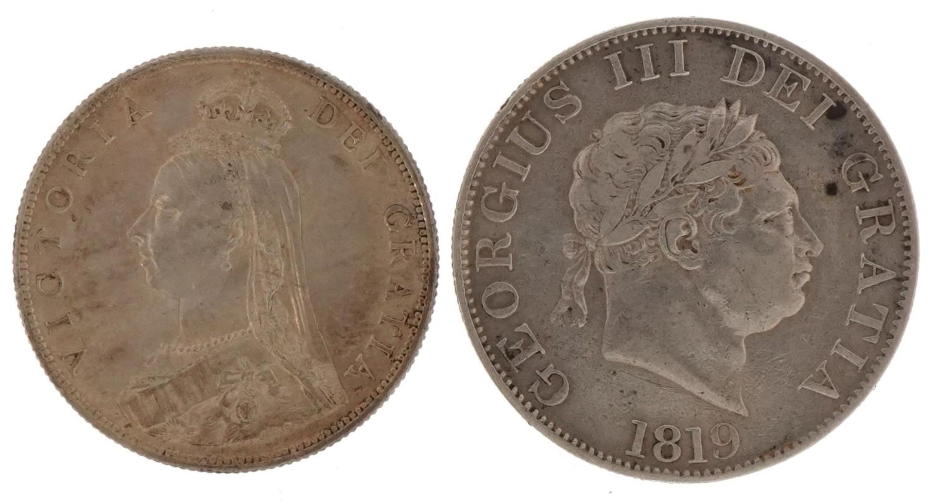 George III 1819 half crown and a Queen Victoria 1887 florin : For further information on this lot - Bild 2 aus 2
