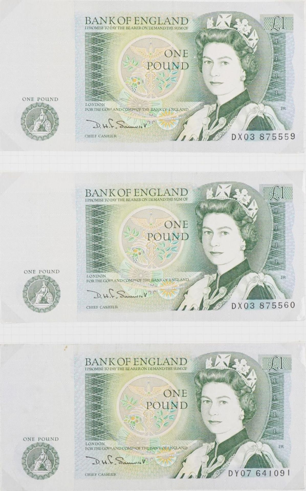 British and world banknotes arranged in an album including white five pound note, Chief Cashier P