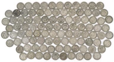 Collection of British pre decimal, pre 1947 shillings, 550g : For further information on this lot