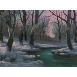 Gabris - Winter scene, 1970s oil on canvas, mounted and framed, 39.5cm x 29cm excluding the mount