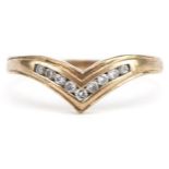 9ct gold diamond wish bone ring, size N/O, 1.7g : For further information on this lot please visit