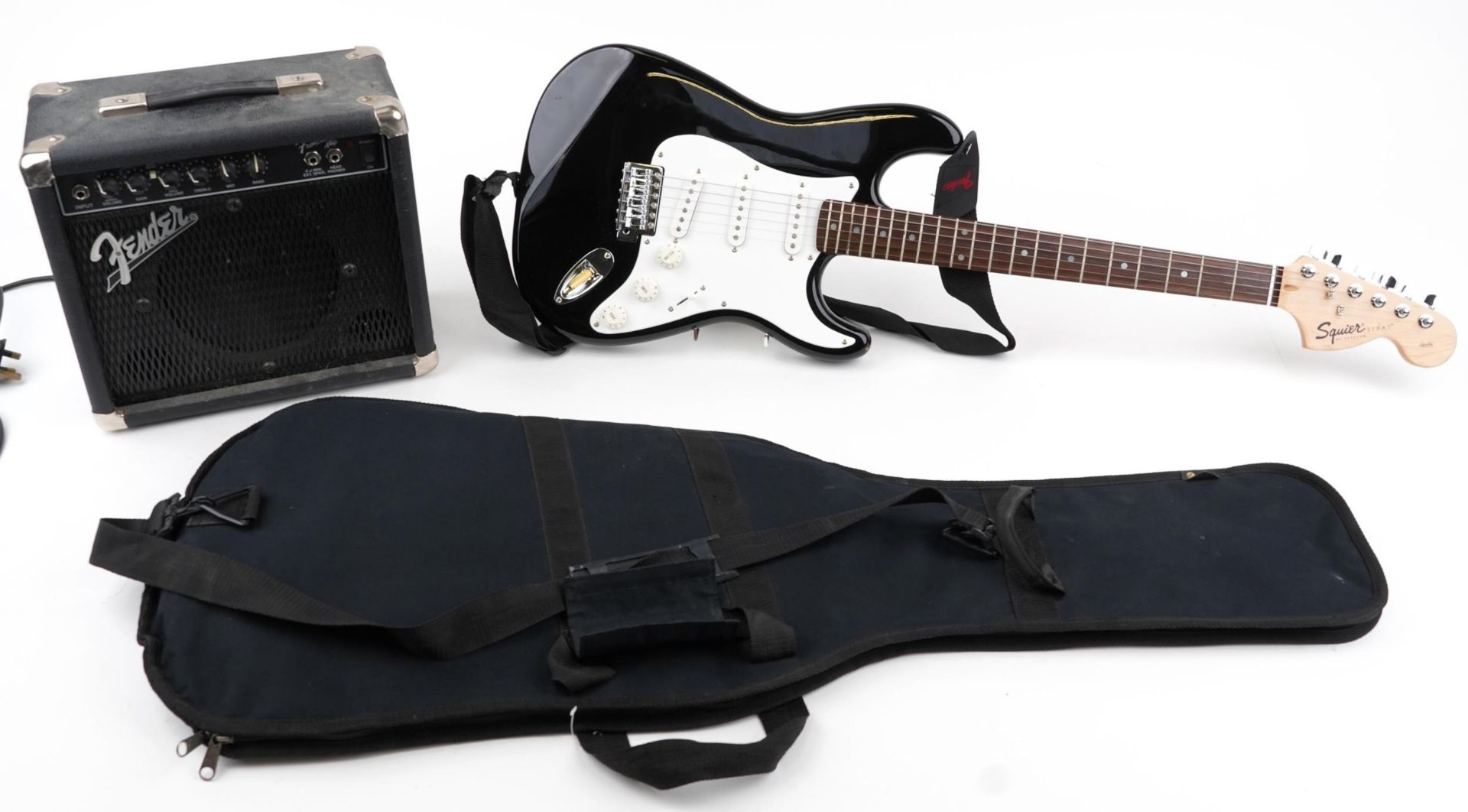 Squire Strat by Fender six string electric guitar with Fender Front Man amp and protective travel - Image 6 of 6