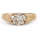 9ct gold diamond solitaire ring, indistinct hallmarks, size Q, 1.8g : For further information on
