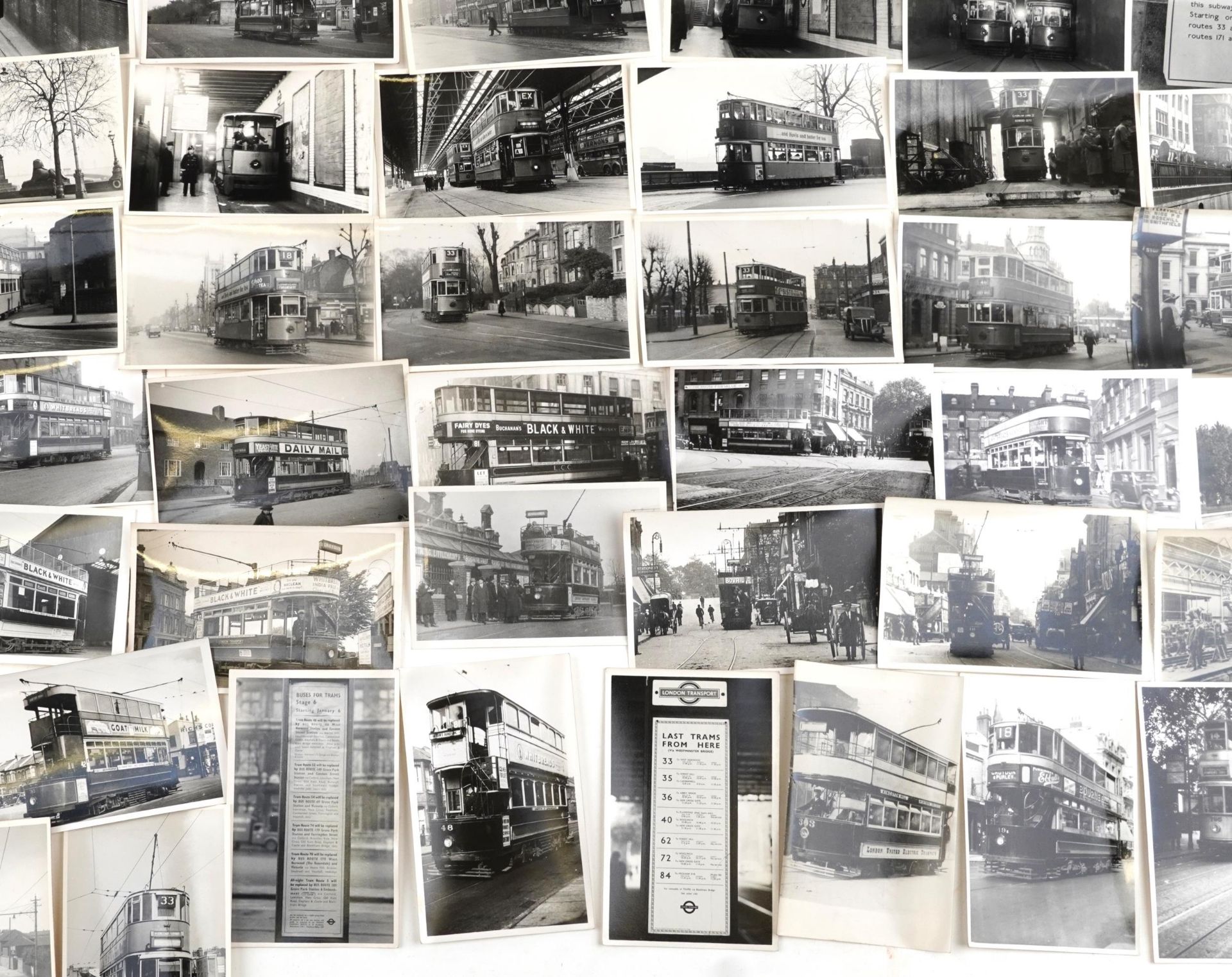 Collection of Mid 20th century tram black and white photographs, predominantly of London, each - Image 9 of 12