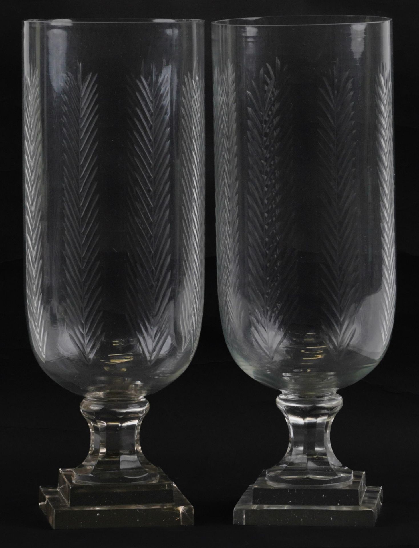 Pair of Regency style celery glass vases on square stepped bases, each 40.5cm high : For further - Bild 2 aus 3