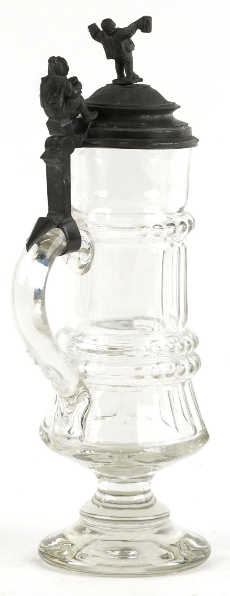 Good quality 19th century German cut glass stein with pewter figural mounts, 31cm high : For further - Bild 2 aus 3