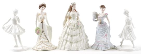 Five Coalport collectable figurines with boxes comprising Princess Alexandra 1948/7500, Lillie