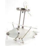 1970s style Perspex and frosted glass light fitting with chromed mounts in the form of an aeroplane,