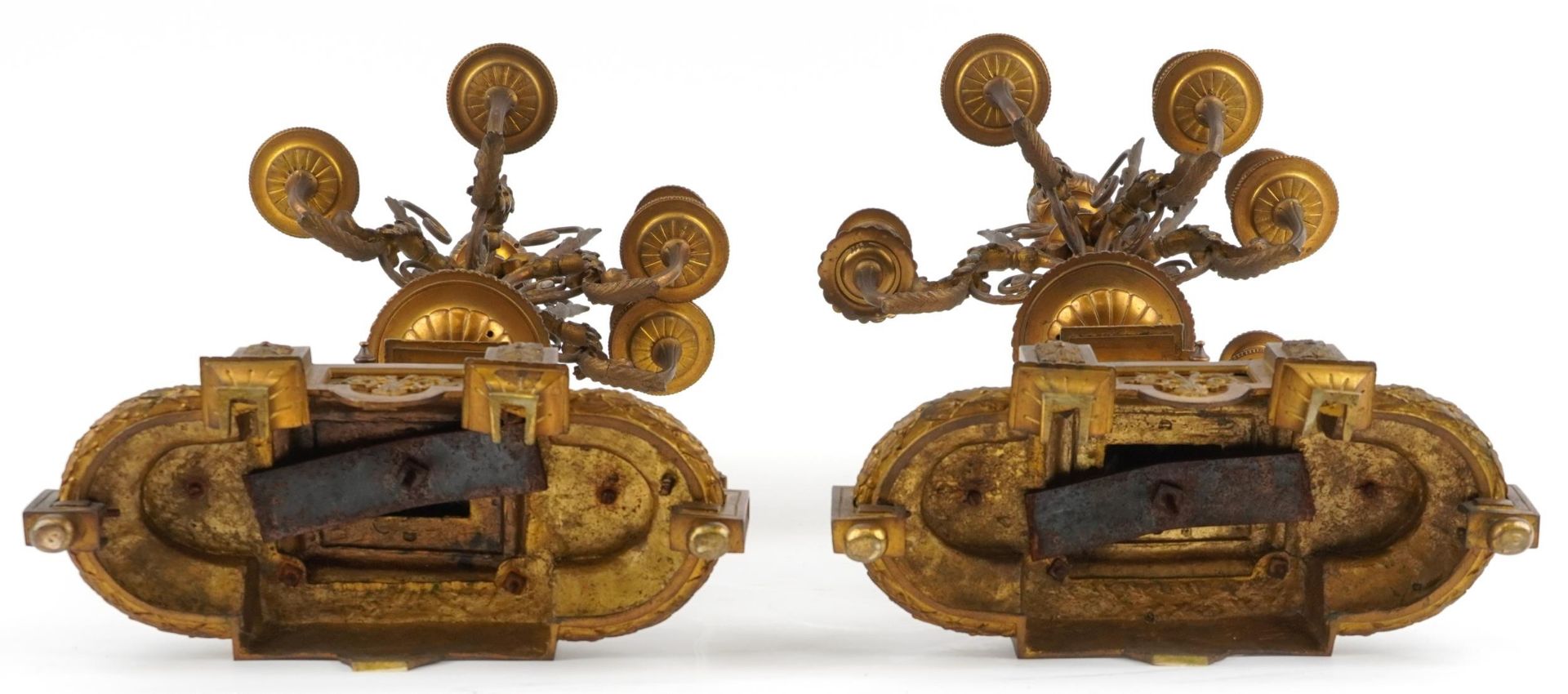 Large pair of 19th century French ormolu seven branch candelabras with urn supports and acanthus - Image 7 of 7