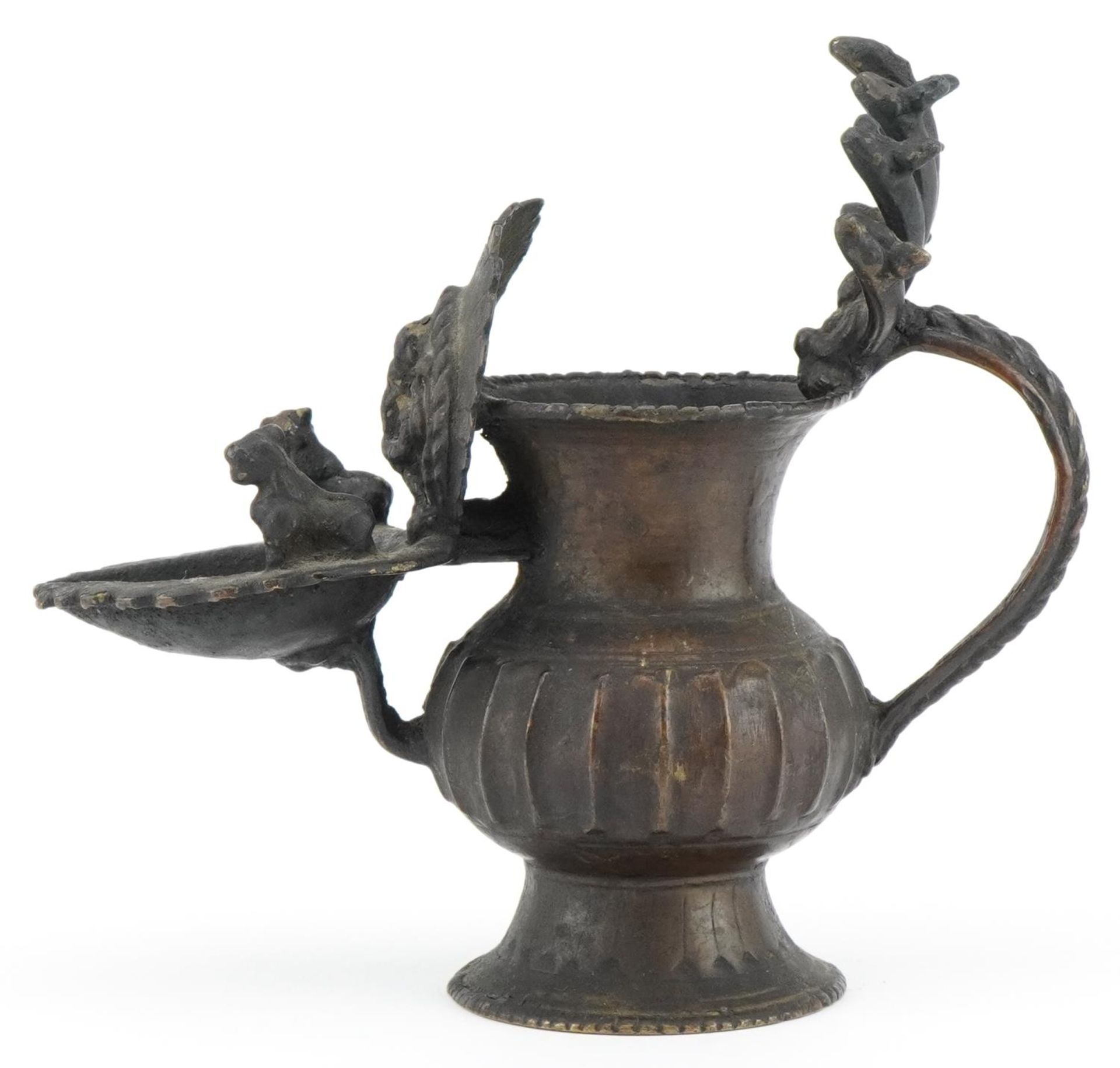 Antique Nepalese bronze oil lamp, 18cm high : For further information on this lot please visit www. - Image 3 of 7