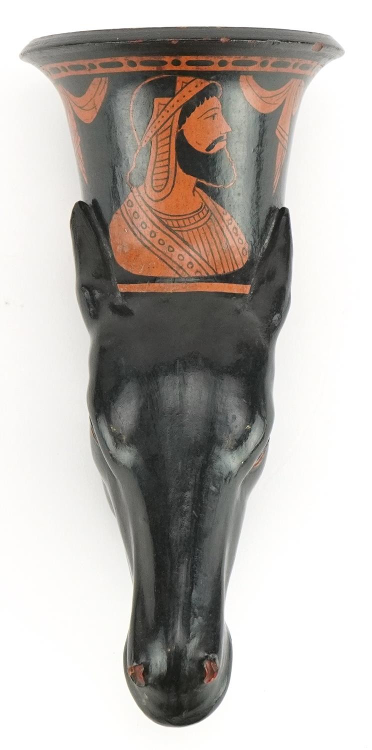 Antique Apulian Red-figured Rhyton in the form of a horse head, 17cm in length : For further - Image 6 of 7