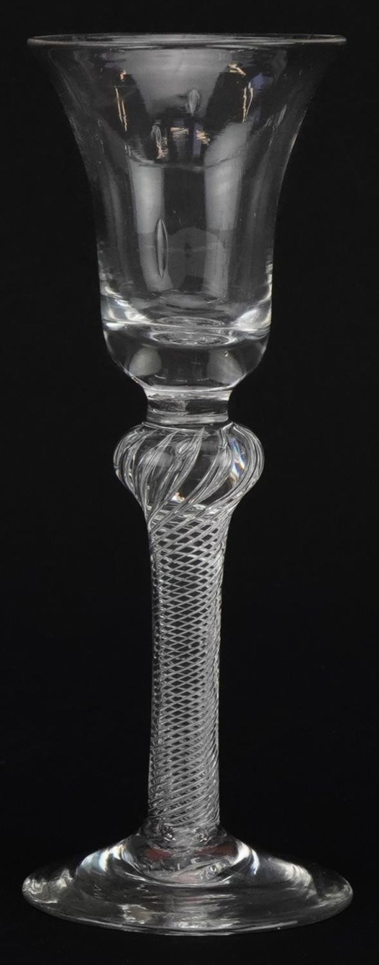 18th century wine glass with air twist stem and bell shaped bowl, 15.5cm high : For further