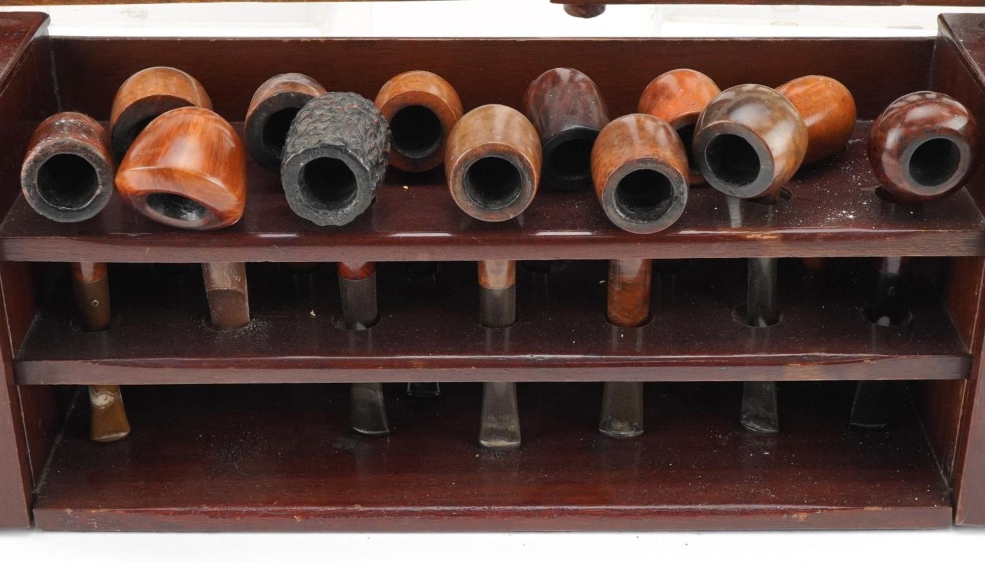 Twenty three vintage tobacco smoking pipes, predominantly briar, arranged in three pipe racks - Image 4 of 11