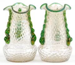 Loetz, pair of Bohemian Martele iridescent glass vases with handles, each 16.5cm high : For
