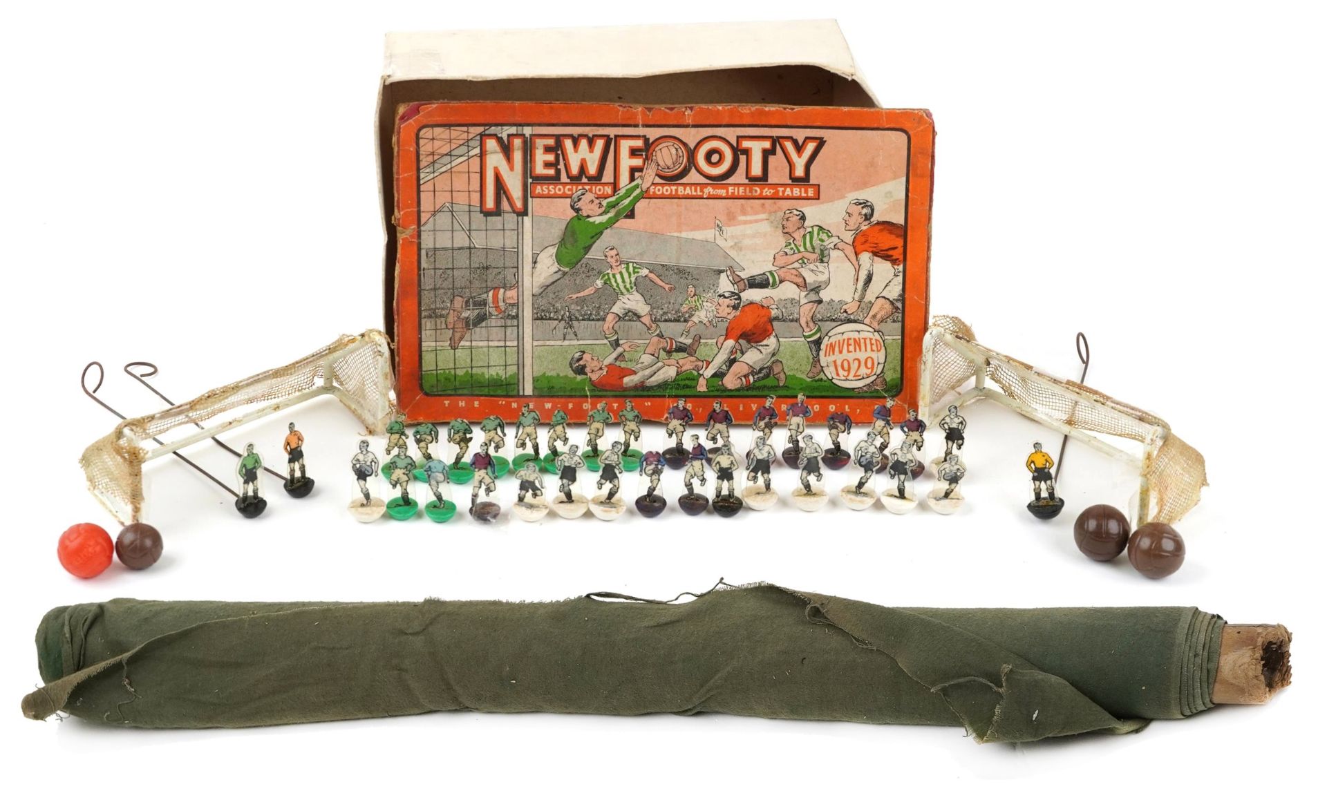 Early 20th century New Footy table soccer game with box and grass by The New Footy Co Liverpool :