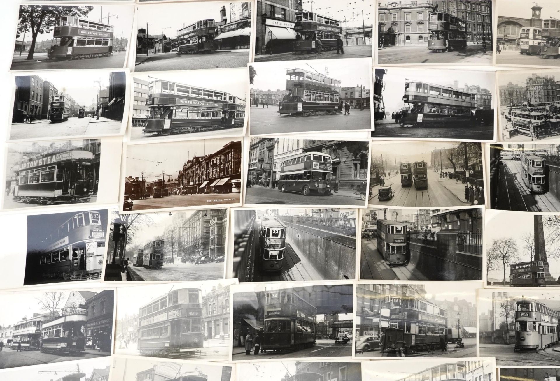 Collection of Mid 20th century tram black and white photographs, predominantly of London, each - Image 5 of 12