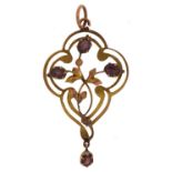 Edwardian 9ct gold amethyst floral openwork pendant, 4.5cm high, 2.8g : For further information on