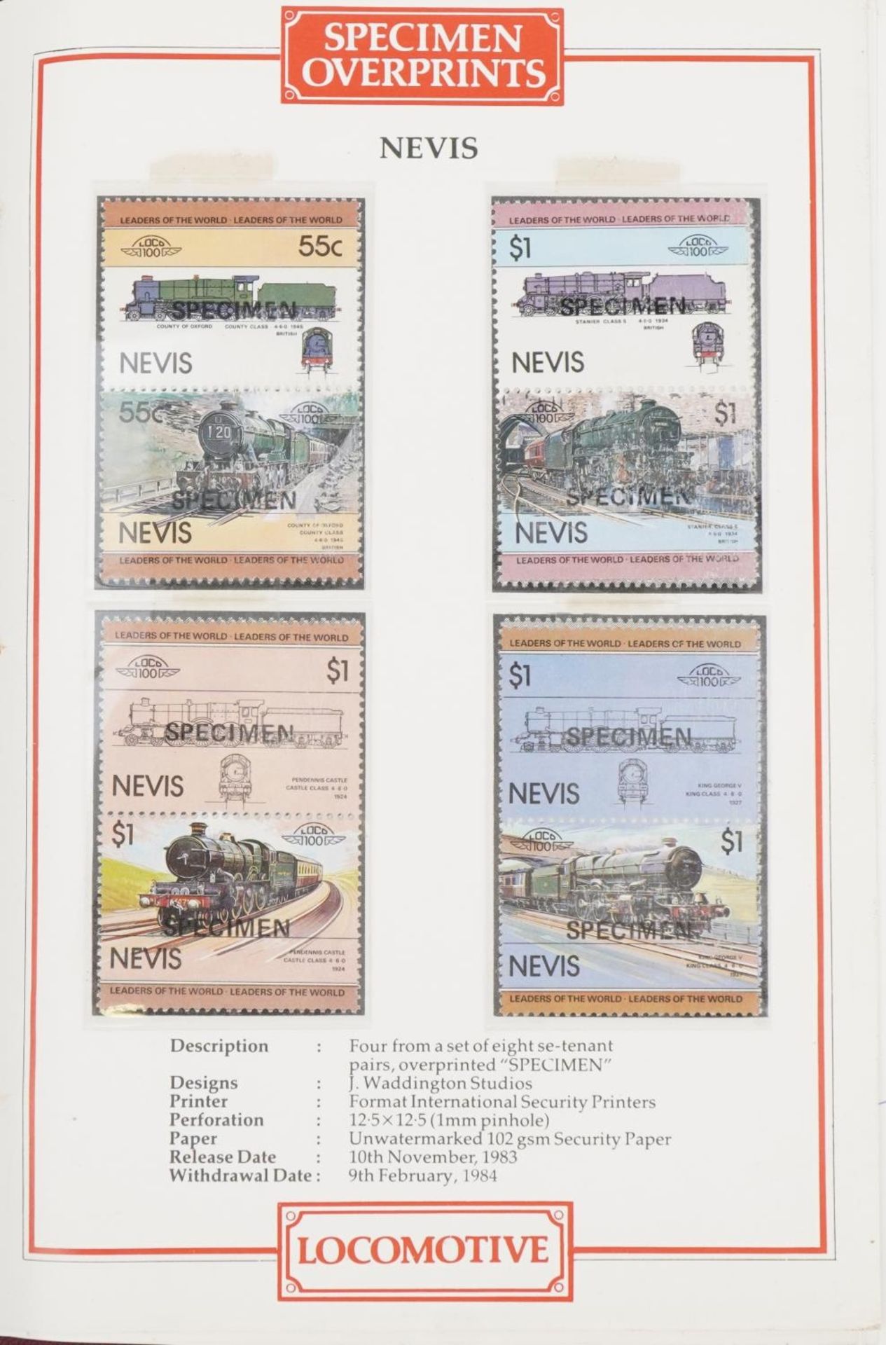 Collection of railway specimen stamps arranged in an album : For further information on this lot
