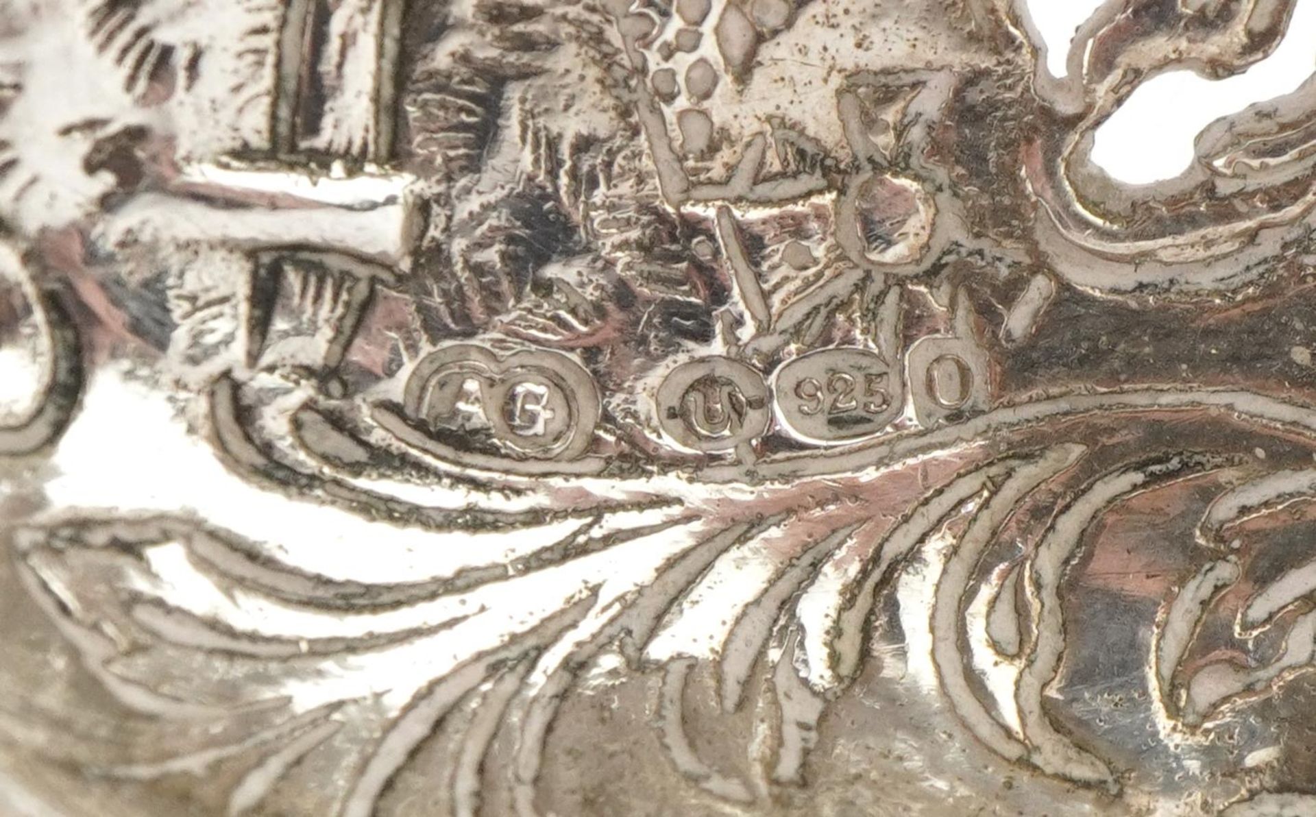 Dutch silver sifting spoon, the bowl embossed with a young farm girl with mermaid and rigged sailing - Image 3 of 3