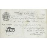 Bank of England 1944 white five pound note dated October 11th 1944, Chief Cashier K O Peppiatt,