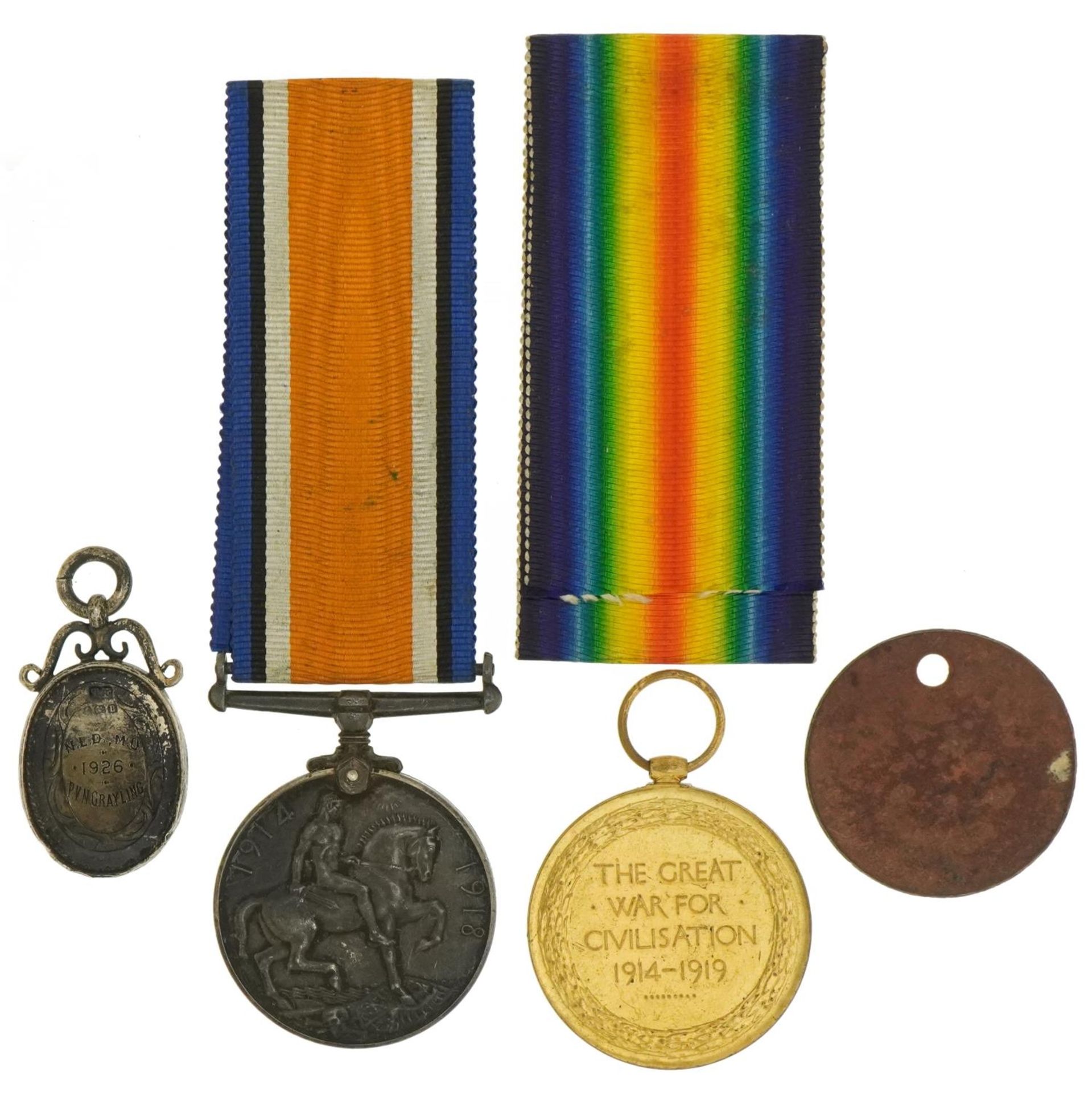 British military World War I pair with related dog tag and silver sports jewel, the pair awarded - Image 3 of 5