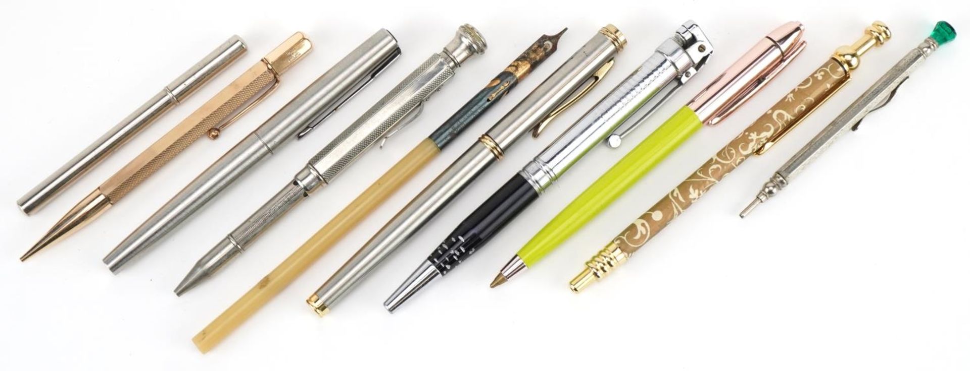 Vintage and later pens and pencils including Balita with lighter and rolled gold propelling pencil :