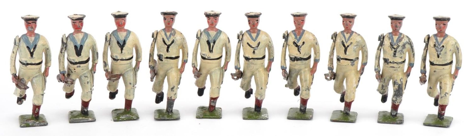 Ten Britains hand painted lead The US Navy White Jacket soldiers with articulated arms, with paper - Image 2 of 7