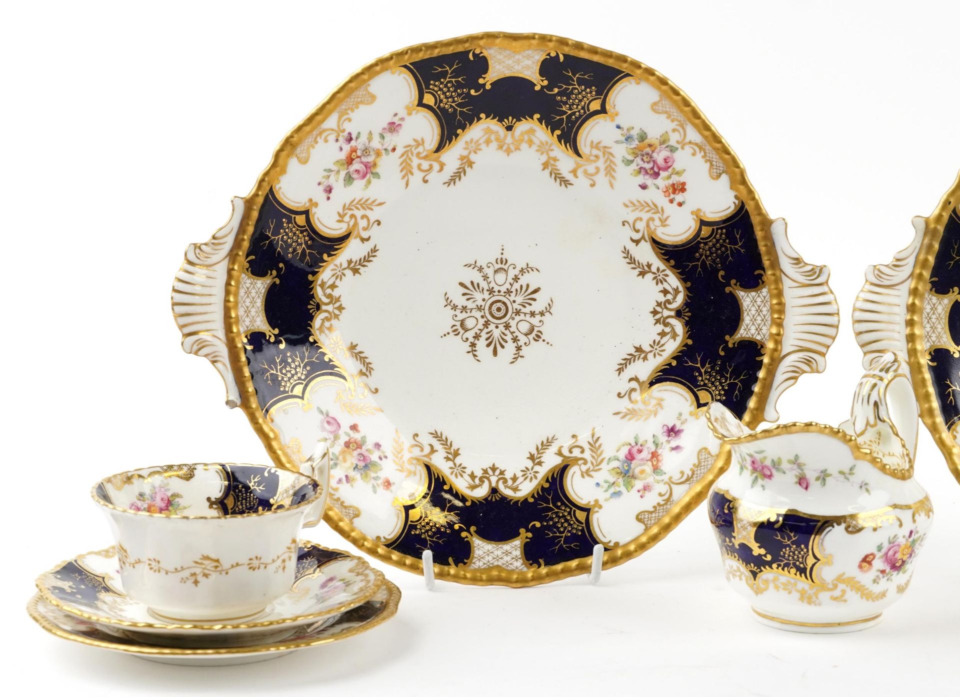 Victorian Coalport Batwing pattern teaware and two serving dishes comprising trio, cup with saucer - Image 2 of 4