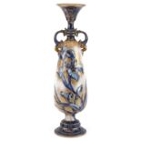 Doulton Burslem, large aesthetic vase with twin handles hand painted and gilded with iris, impressed