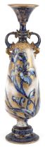 Doulton Burslem, large aesthetic vase with twin handles hand painted and gilded with iris, impressed