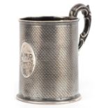 Victorian engine turned silver christening tankard, WH maker's marks, London 1863, 10cm high, 123.1g