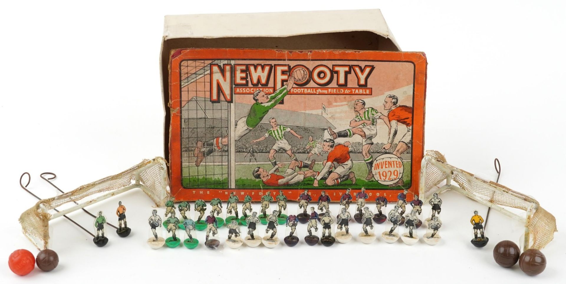 Early 20th century New Footy table soccer game with box and grass by The New Footy Co Liverpool : - Image 2 of 7