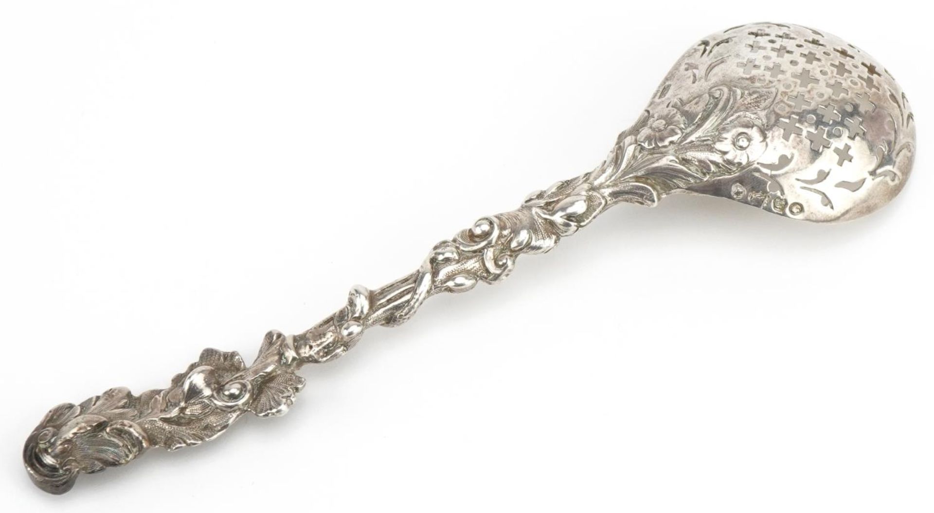 William Robert Smily, Victorian cast silver sifting spoon with naturalistic handle, London 1848, - Image 2 of 3