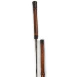 Early 20th century bamboo swordstick with brass mounts with steel blade by Coulaux & Co, 92cm in