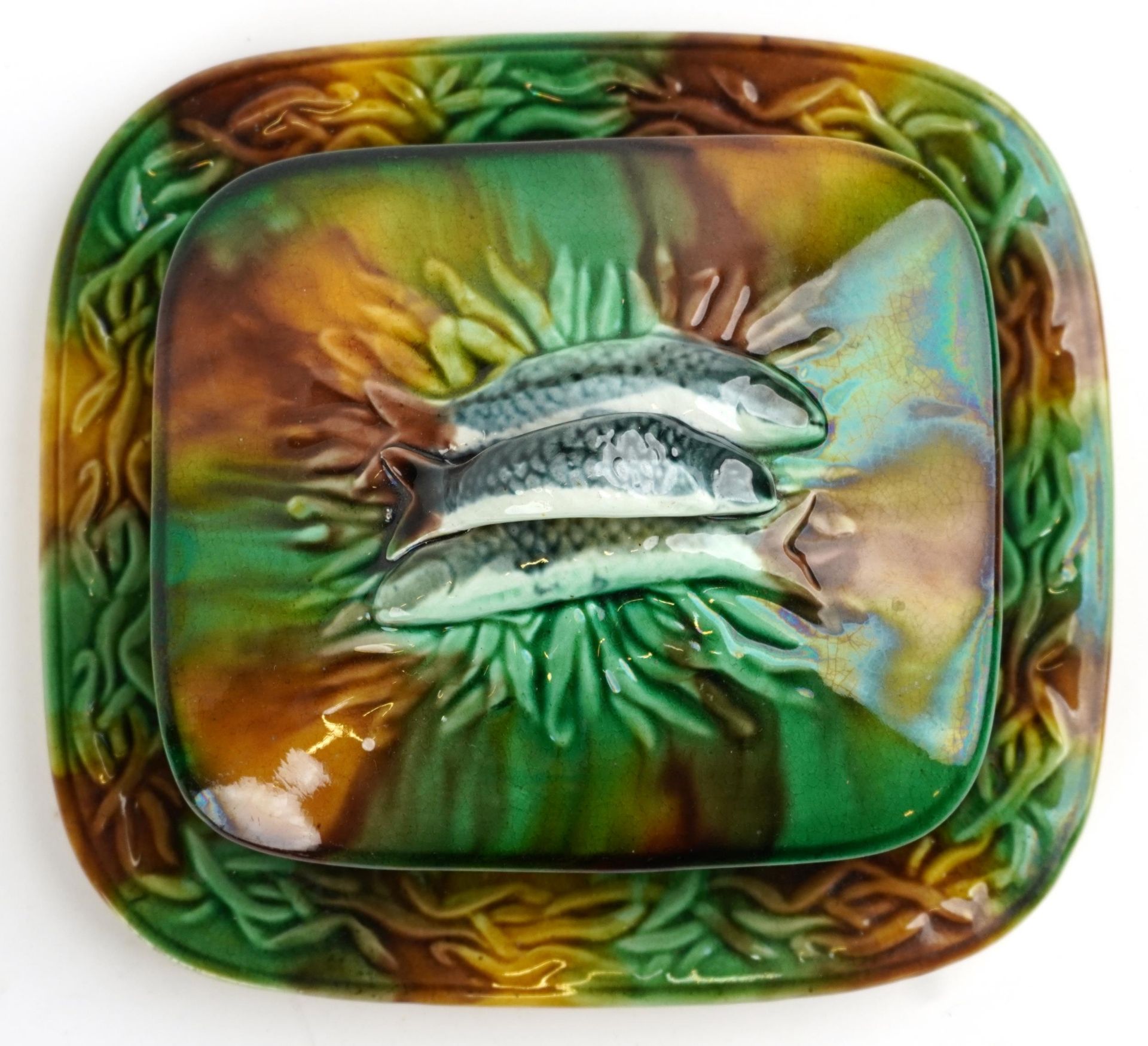 George Jones, Victorian Majolica sardine box and cover, 21cm wide : For further information on - Image 2 of 4