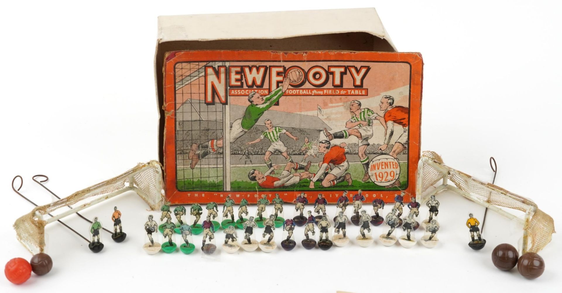 Early 20th century New Footy table soccer game with box and grass by The New Footy Co Liverpool : - Image 4 of 7