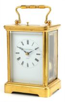 Large Matthew Norman gilt brass repeating carriage clock having enamelled dial with Roman