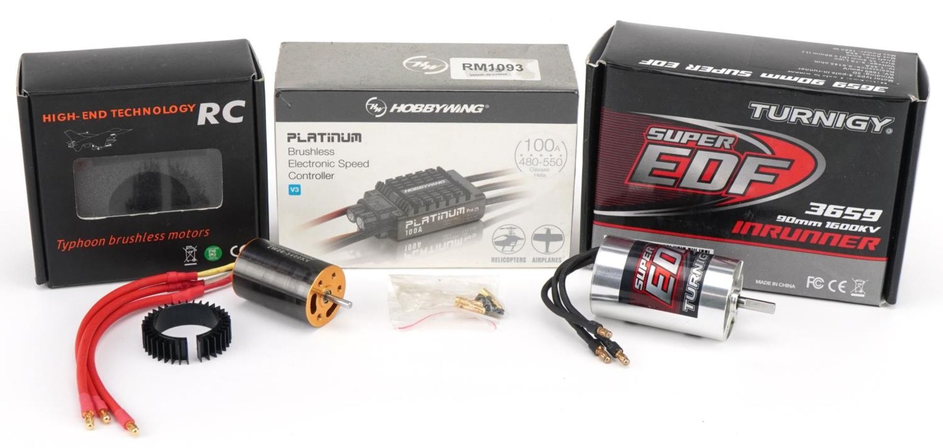 Hobbywing platinum brushless electric speed controller 100A, Typhoon brushless motor and Turnigy