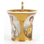 Early 19th century European porcelain cup hand painted with oval portraits of young Queen Victoria