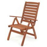 Adjustable campaign style slatted teak garden chair, 106cm high : For further information on this
