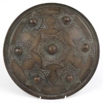 Indo-Persian bronze Dhal shield with star motifs, 31.5cm in diameter : For further information on