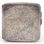 John Thompson & Sons, George V engraved silver cigrarette case, London 1923, 8cm x 8cm, 116.1g : For