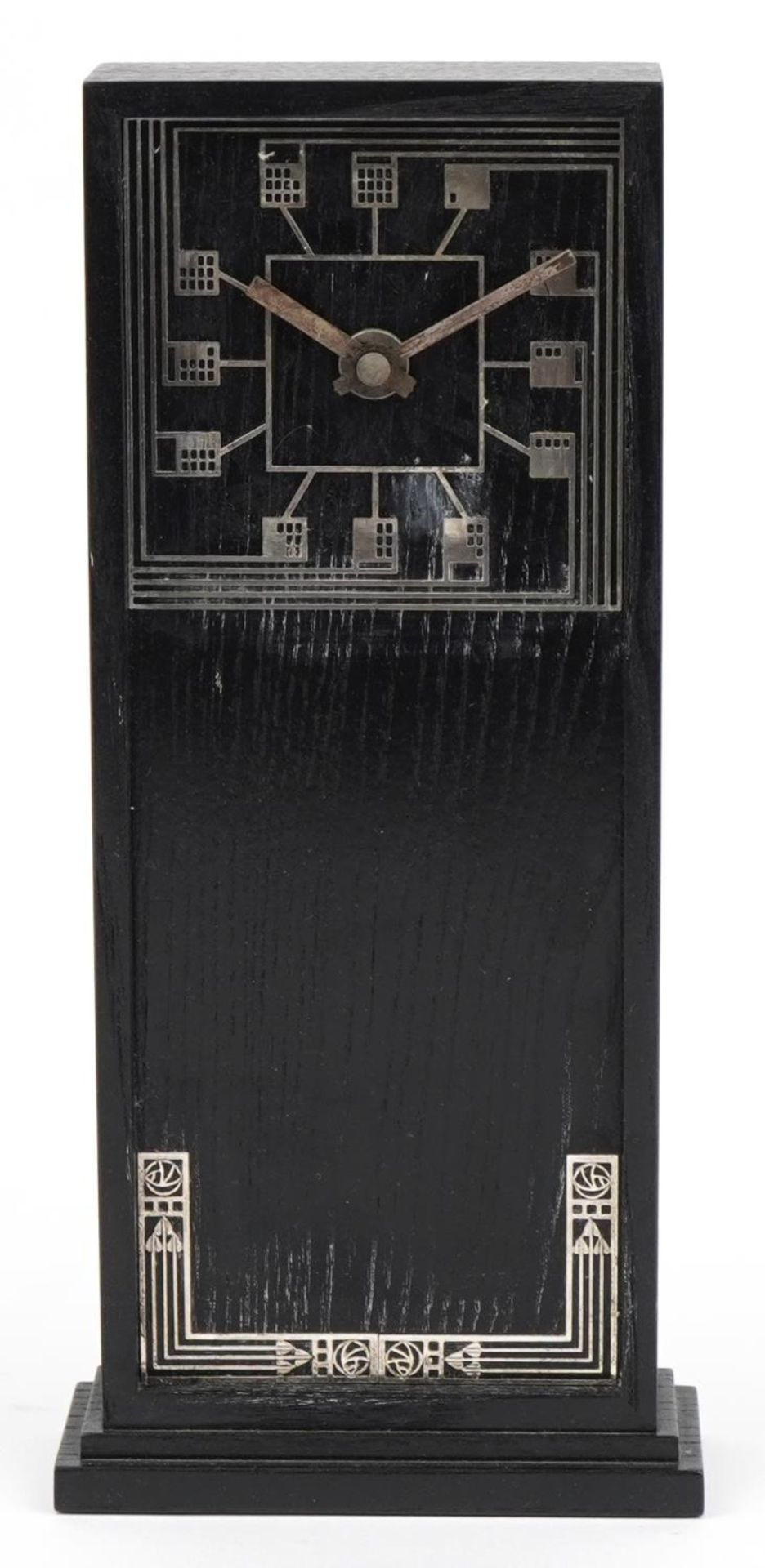 Art Nouveau style ebonised mantle clock in the manner of Charles Rennie Mackintosh with applied - Bild 2 aus 4