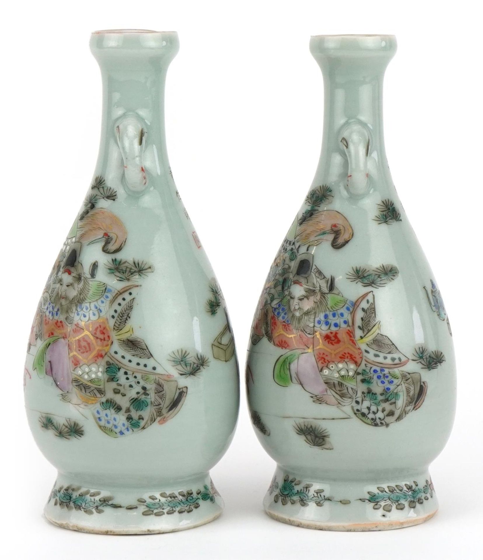 Pair of Japanese porcelain vases hand painted with a father and children, signed with calligraphy - Image 2 of 7